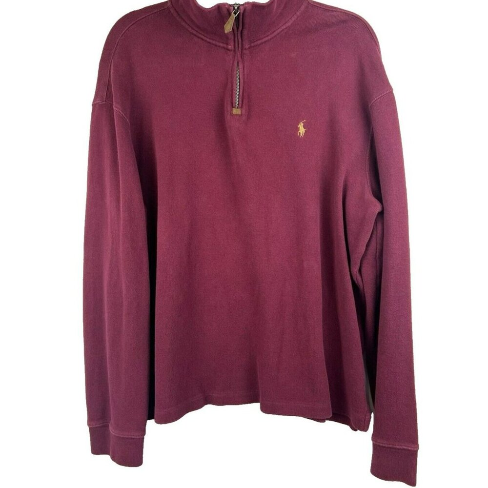 VTG Polo‎ Ralph Lauren Sweater Men's XL Red 1/4 Zip Knit Gold Pony Pullover